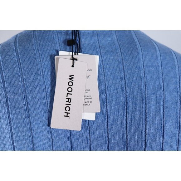 Woolrich Womens Medium Blue Ribbed Knit Cotton Jumper Pullover Sweater Shirt NWT - Picture 4 of 9
